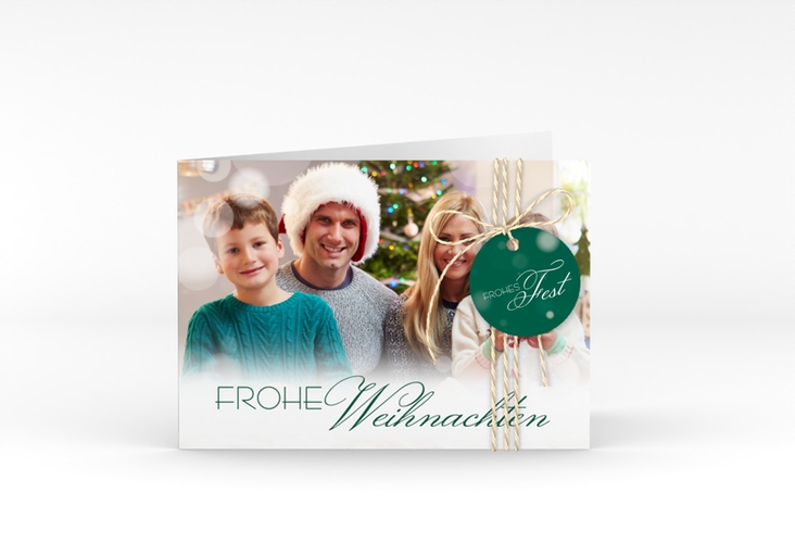 Weihnachtskarte Familienzeit A6 Klappkarte quer gruen zum Personalisieren mit Familienfoto