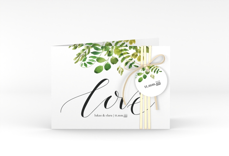 Hochzeitseinladung Botany A6 Klappkarte quer weiss hochglanz