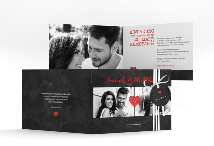Hochzeitseinladung Sparkly A6 Klappkarte quer rot hochglanz