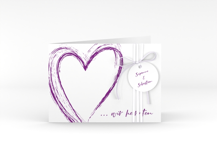 Hochzeitseinladung Liebe A6 Klappkarte quer lila hochglanz