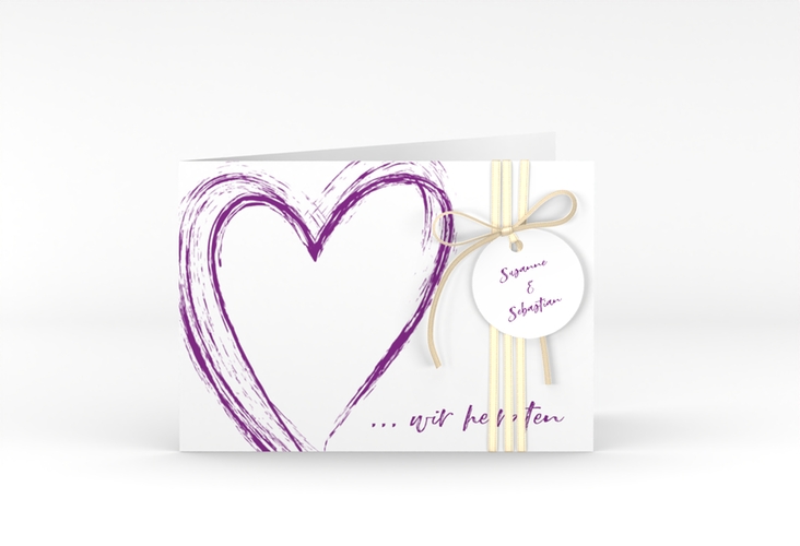 Hochzeitseinladung Liebe A6 Klappkarte quer lila hochglanz