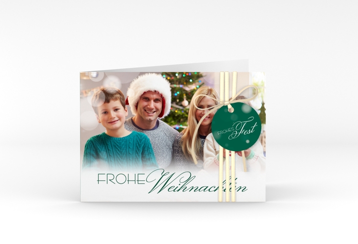 Weihnachtskarte Familienzeit A6 Klappkarte quer gruen zum Personalisieren mit Familienfoto