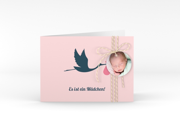 Geburtskarte Einzigartig A6 Klappkarte quer rosa