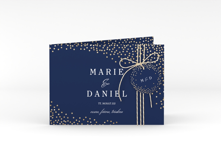 Hochzeitseinladung Glitter A6 Klappkarte quer blau hochglanz