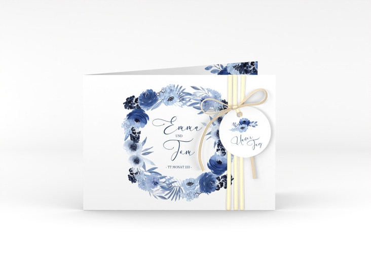 Hochzeitseinladung Azzurro A6 Klappkarte quer blau