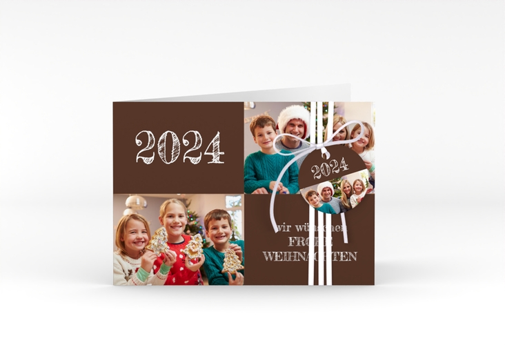 Weihnachtskarte Besinnlichkeit A6 Klappkarte quer braun hochglanz zum Personalisieren mit Jahreszahl