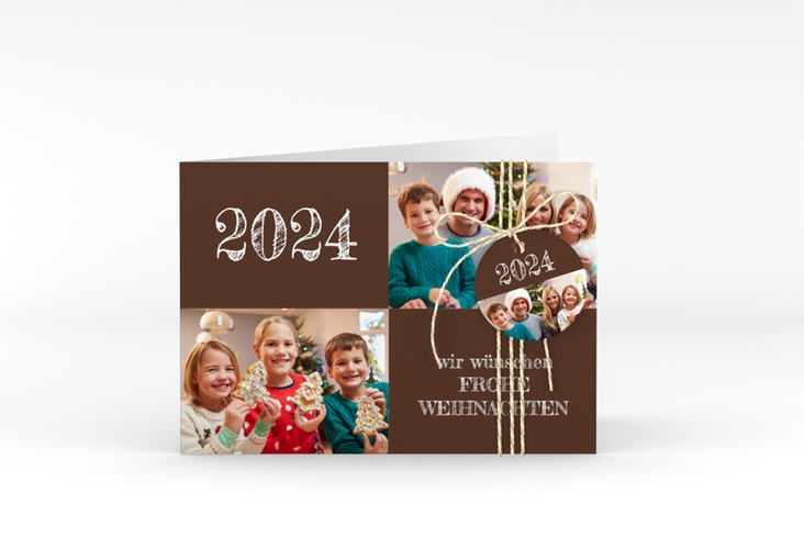 Weihnachtskarte Besinnlichkeit A6 Klappkarte quer braun hochglanz zum Personalisieren mit Jahreszahl