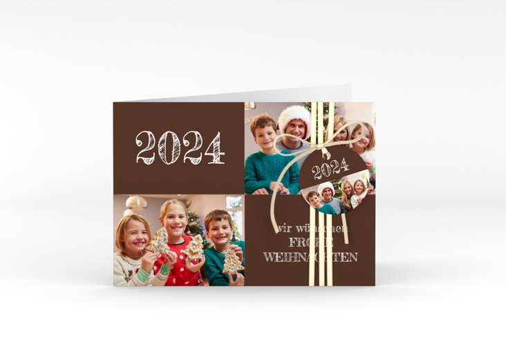 Weihnachtskarte Besinnlichkeit A6 Klappkarte quer braun hochglanz zum Personalisieren mit Jahreszahl