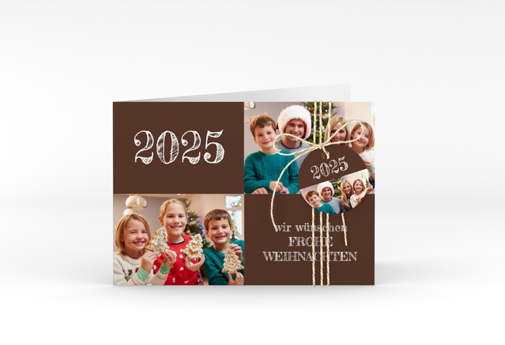 Weihnachtskarte Besinnlichkeit A6 Klappkarte quer braun zum Personalisieren mit Jahreszahl