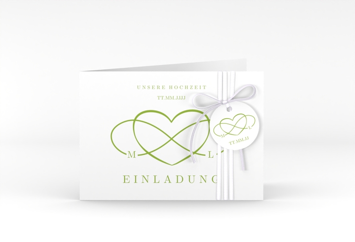 Hochzeitseinladung Infinity A6 Klappkarte quer gruen