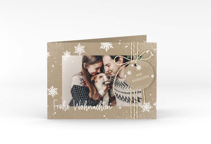 Weihnachtskarte Schneezauber A6 Klappkarte quer mit Foto und Schneeflocken
