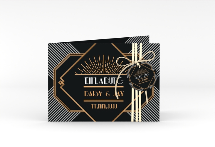 Hochzeitseinladung Gatsby A6 Klappkarte quer im 20er-Jahre-Stil