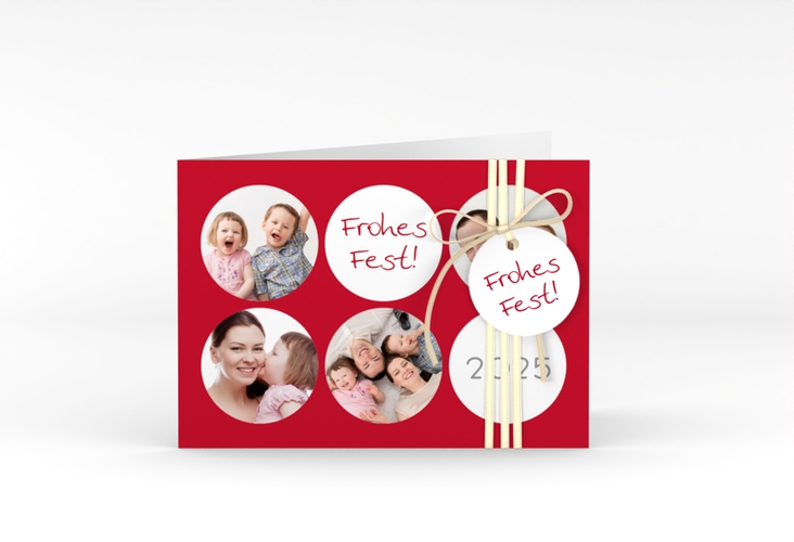 Weihnachtskarte Joy A6 Klappkarte quer mit runden Fotos