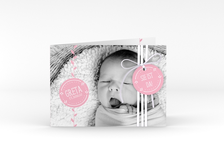 Geburtskarte Unikat A6 Klappkarte quer rosa hochglanz