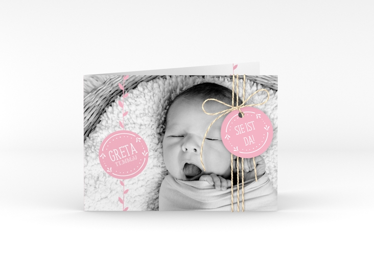 Geburtskarte Unikat A6 Klappkarte quer rosa