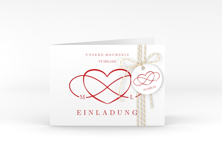 Hochzeitseinladung Infinity A6 Klappkarte quer rot hochglanz