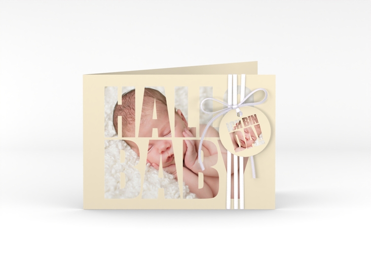 Geburtskarte Wunderlich A6 Klappkarte quer beige hochglanz