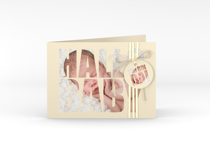 Geburtskarte Wunderlich A6 Klappkarte quer beige hochglanz