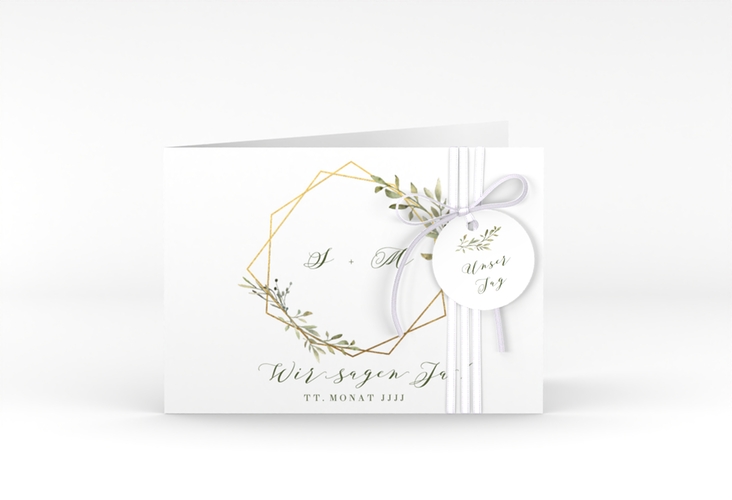 Hochzeitseinladung Acacia A6 Klappkarte quer weiss hochglanz