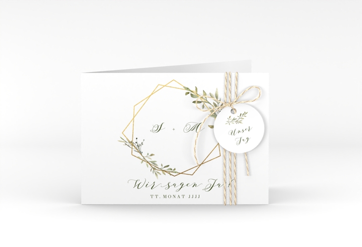 Hochzeitseinladung Acacia A6 Klappkarte quer weiss hochglanz
