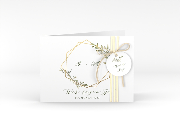 Hochzeitseinladung Acacia A6 Klappkarte quer weiss hochglanz
