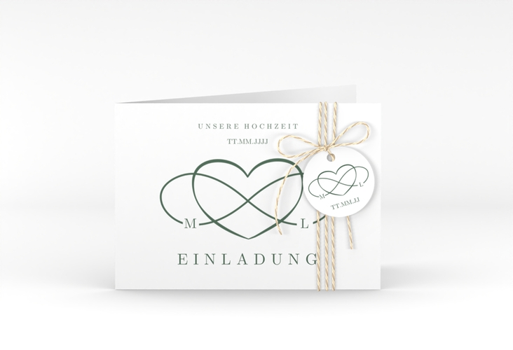 Hochzeitseinladung Infinity A6 Klappkarte quer gruen