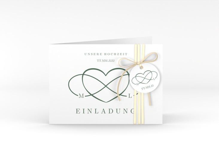 Hochzeitseinladung Infinity A6 Klappkarte quer gruen