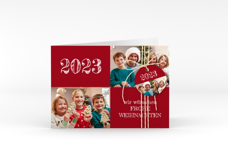 Weihnachtskarte Besinnlichkeit A6 Klappkarte quer rot hochglanz zum Personalisieren mit Jahreszahl