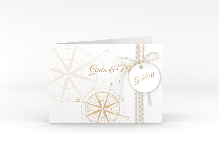 Hochzeitseinladung Windrose A6 Klappkarte quer beige
