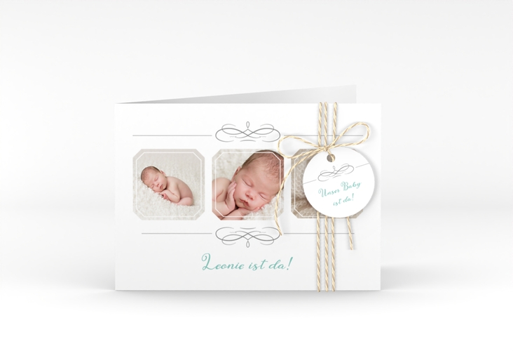 Geburtskarte Lullaby A6 Klappkarte quer tuerkis hochglanz