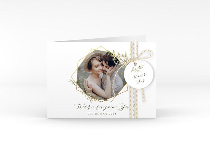 Hochzeitseinladung Acacia A6 Klappkarte quer weiss hochglanz