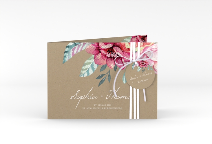 Hochzeitseinladung Blooming A6 Klappkarte quer Kraftpapier