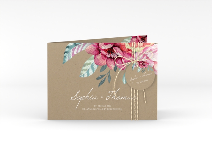 Hochzeitseinladung Blooming A6 Klappkarte quer Kraftpapier