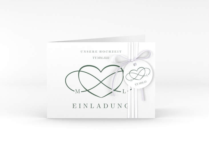 Hochzeitseinladung Infinity A6 Klappkarte quer gruen