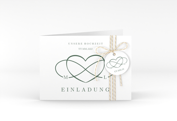 Hochzeitseinladung Infinity A6 Klappkarte quer gruen