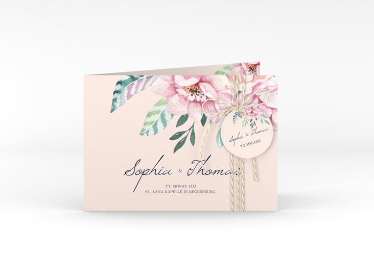 Hochzeitseinladung Blooming A6 Klappkarte quer rosa