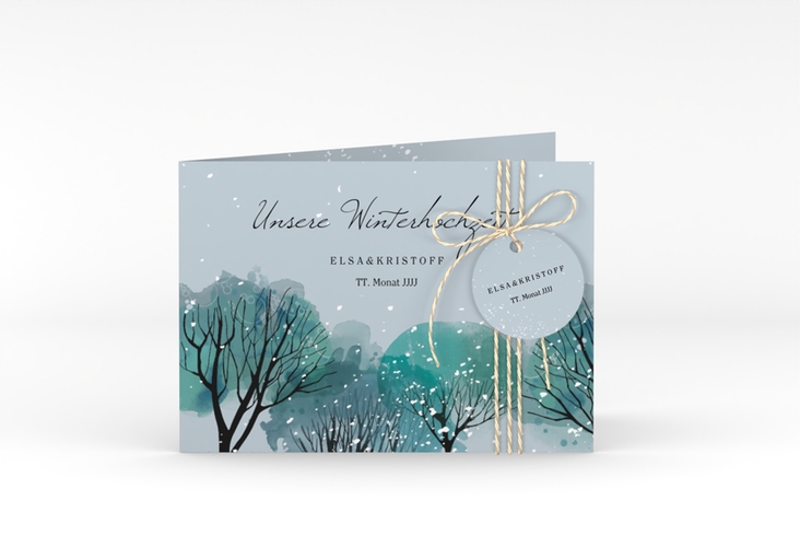 Hochzeitseinladung Winterhochzeit A6 Klappkarte quer blau