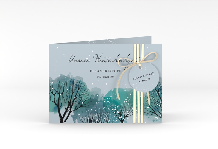 Hochzeitseinladung Winterhochzeit A6 Klappkarte quer blau