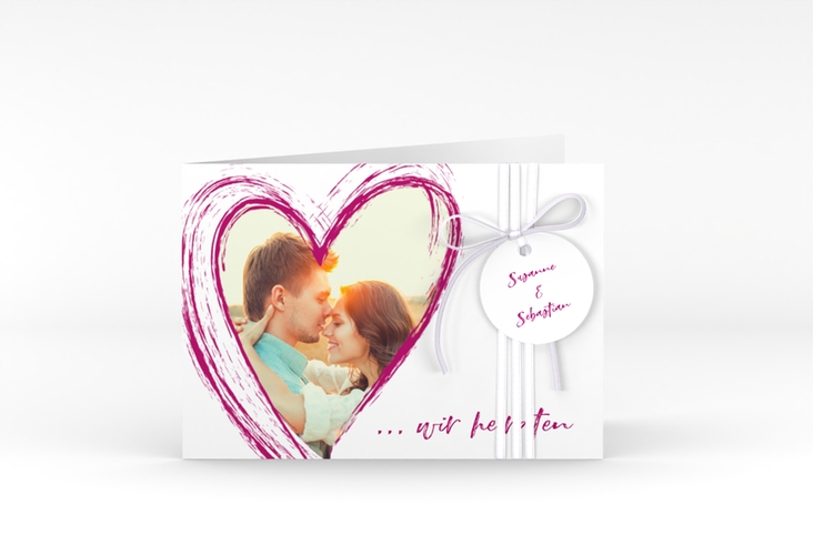 Hochzeitseinladung Liebe A6 Klappkarte quer pink