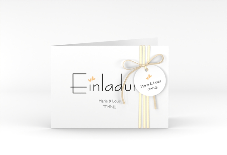 Hochzeitseinladung Twohearts A6 Klappkarte quer beige