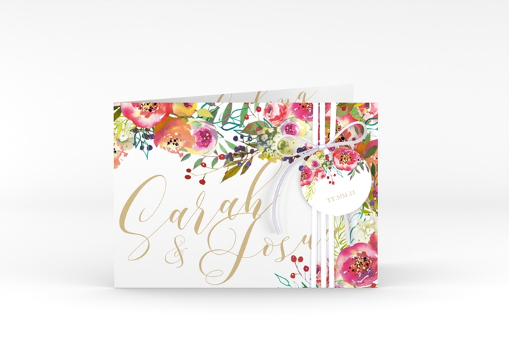 Hochzeitseinladung Flowerbomb A6 Klappkarte quer weiss hochglanz
