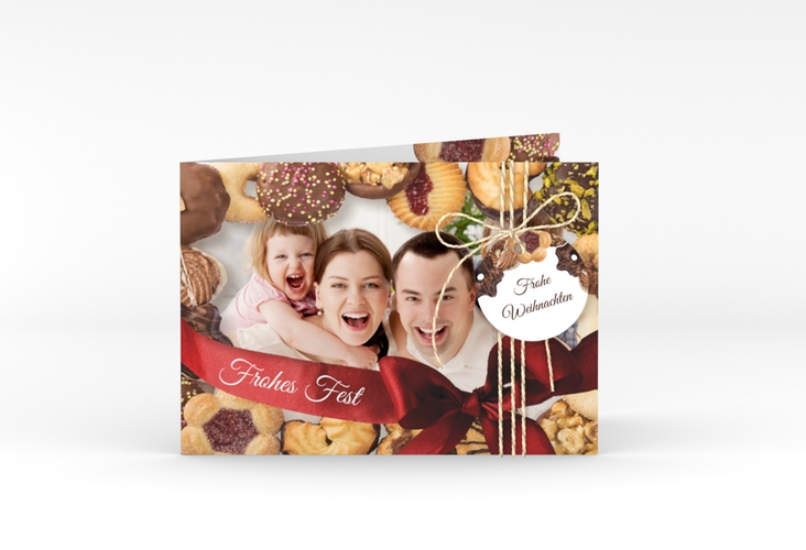 Weihnachtskarte Cookies A6 Klappkarte quer hochglanz mit eigenem Foto und Plätzchen-Motiv