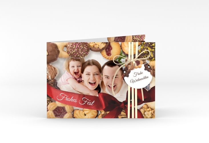 Weihnachtskarte Cookies A6 Klappkarte quer hochglanz mit eigenem Foto und Plätzchen-Motiv