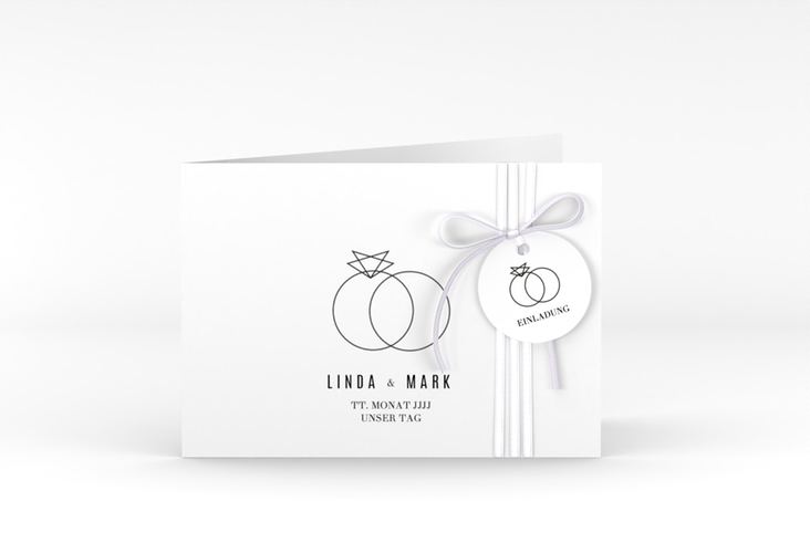 Hochzeitseinladung Rings A6 Klappkarte quer weiss hochglanz