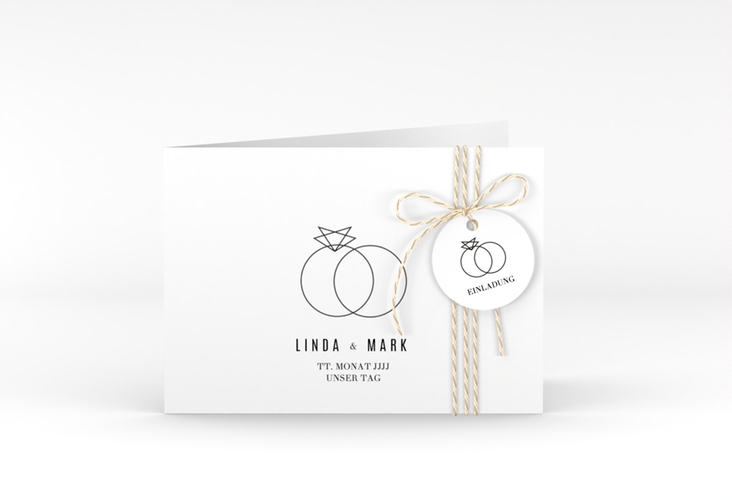 Hochzeitseinladung Rings A6 Klappkarte quer weiss hochglanz