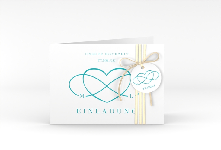 Hochzeitseinladung Infinity A6 Klappkarte quer tuerkis