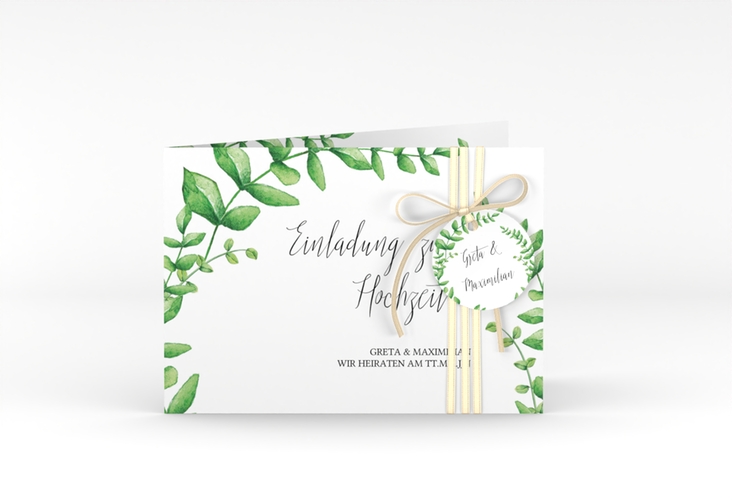 Hochzeitseinladung Botanic A6 Klappkarte quer weiss