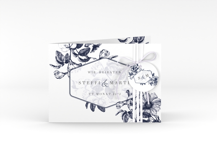 Einladungskarte Hochzeit Magnificent A6 Klappkarte quer blau hochglanz