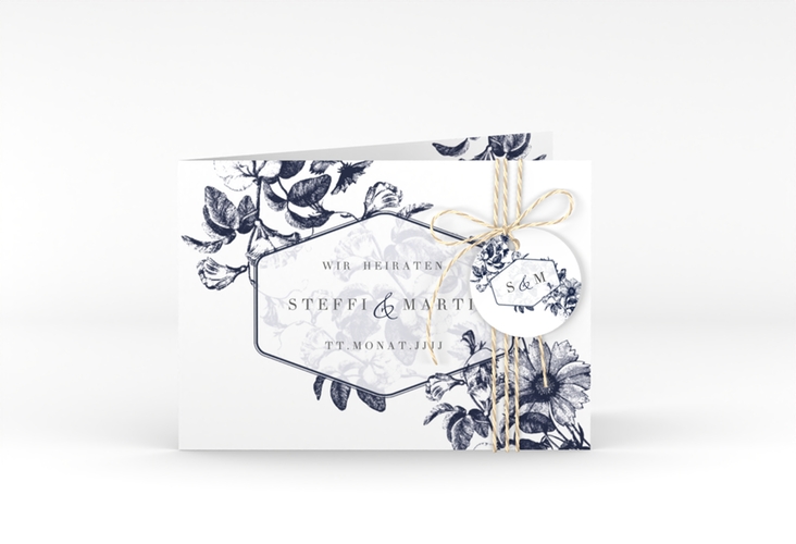 Einladungskarte Hochzeit Magnificent A6 Klappkarte quer blau hochglanz