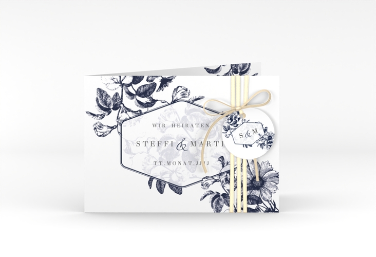 Einladungskarte Hochzeit Magnificent A6 Klappkarte quer blau hochglanz